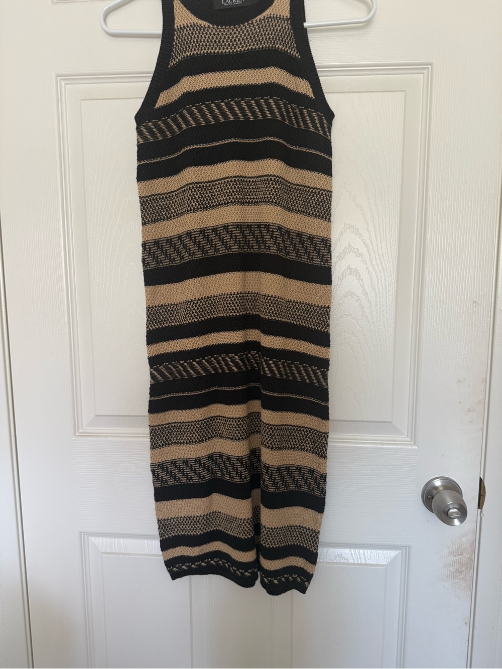 Lauren Ralph Lauren Striped Sleeveless Knit Midi Dress in Black and Tan